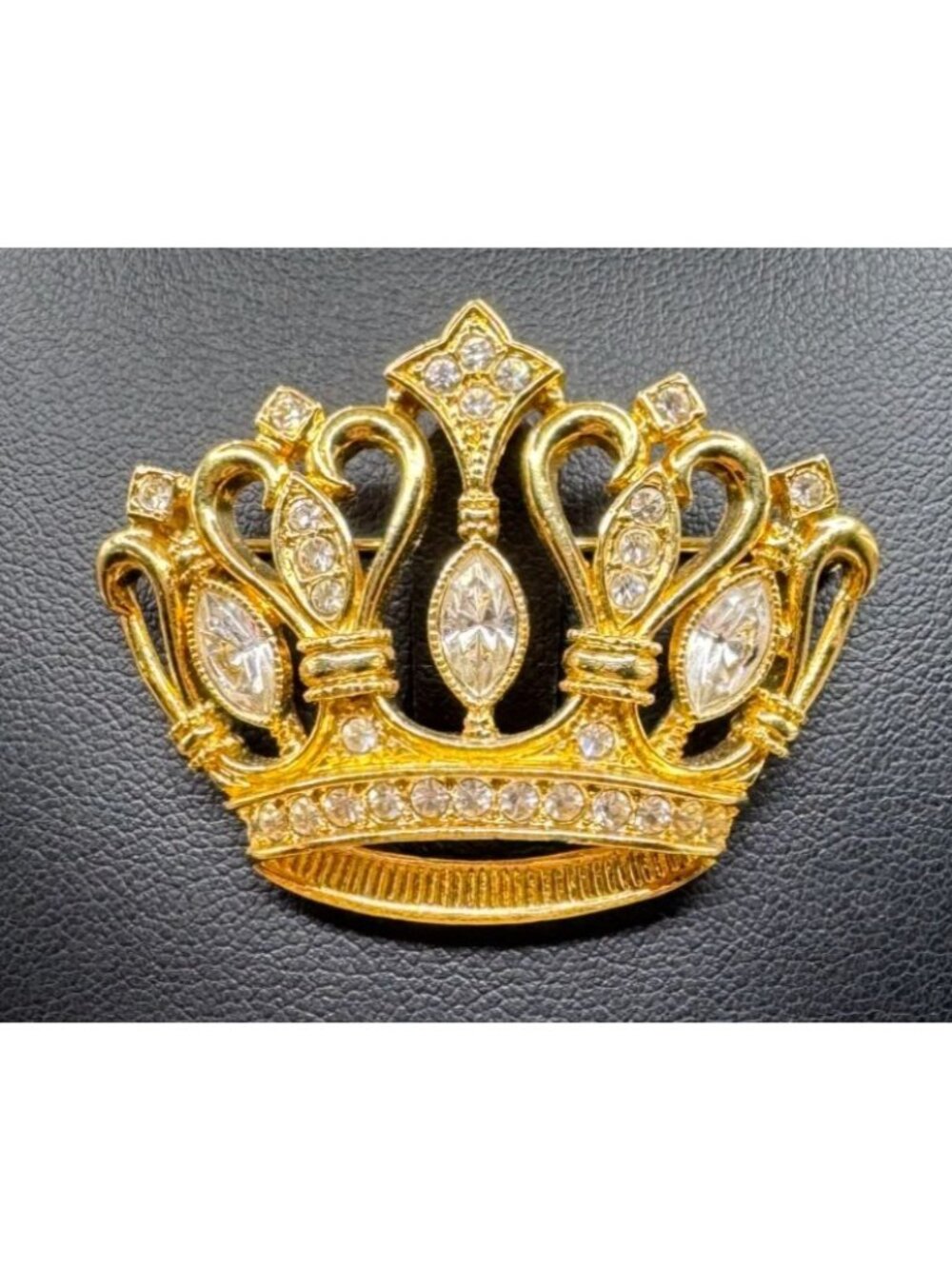 Kenneth Jay Lane KJL For Avon Crown Brooch Pin Vintage Gold Tone Rhinestone